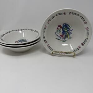 Last Set! VTG Century Stoneware Sunrise Rooster 7-1/8" Cereal/Soup Bowls- Setof4